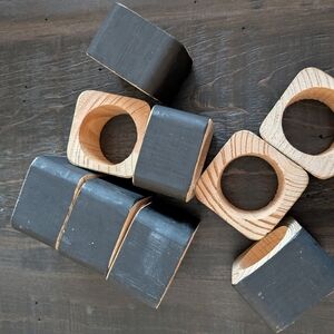 Seletti Black Chalkboard and Wood Napkin Rings x 9
